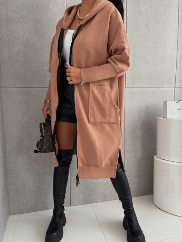 Plus veličine hoodie s kapuljom od flece, zip, casual stil, dugi rukavi