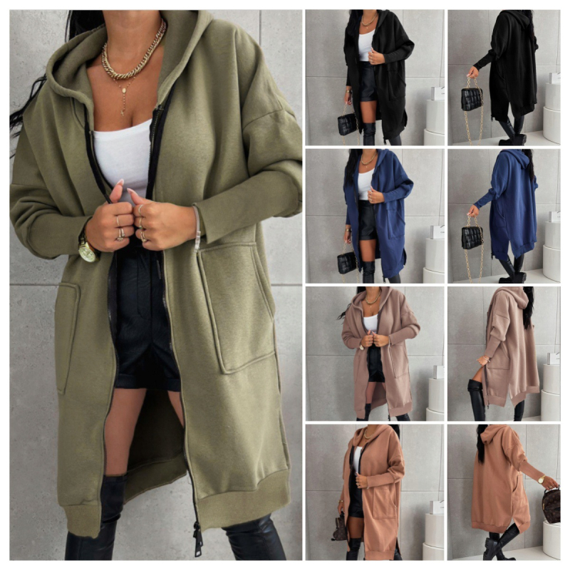 Plus veličine hoodie s kapuljom od flece, zip, casual stil, dugi rukavi