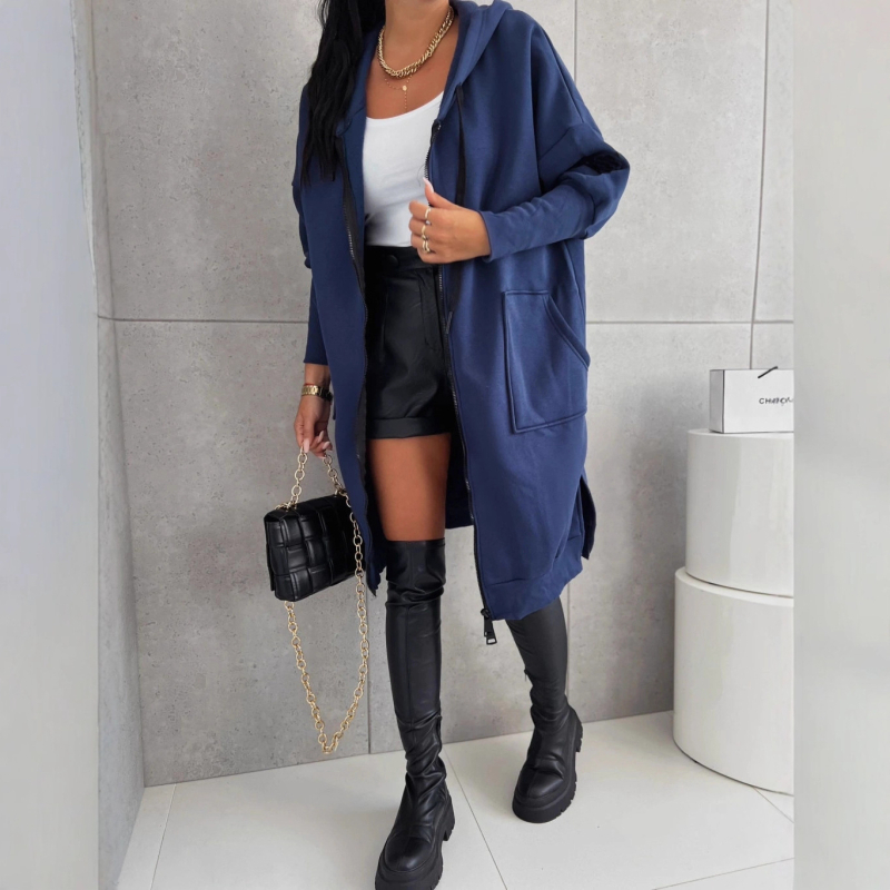 Plus veličine hoodie s kapuljom od flece, zip, casual stil, dugi rukavi