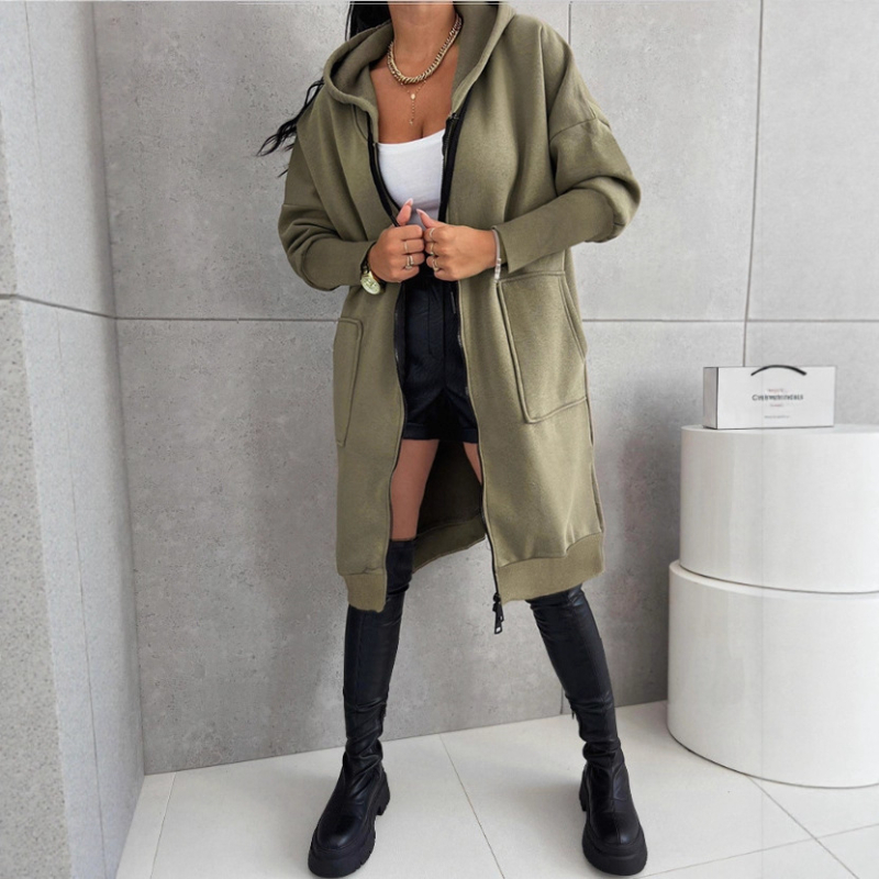 Plus veličine hoodie s kapuljom od flece, zip, casual stil, dugi rukavi