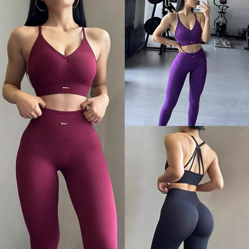 Bešavni ženski set za jogu i fitness s podizanjem bokova, top bez rukava s umetkom i tajice visokog struka, brzo se suši