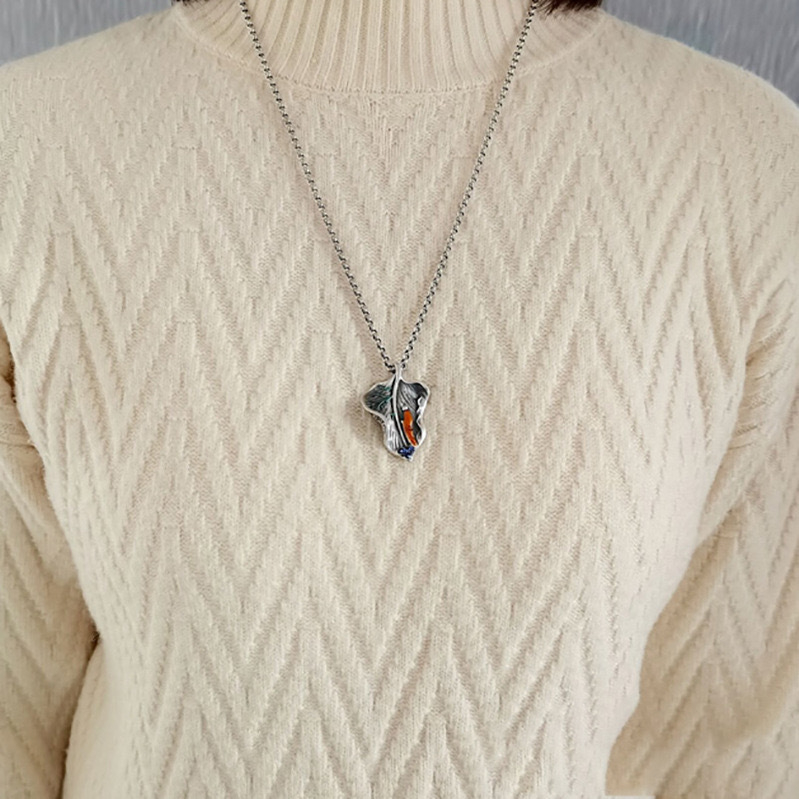 Emajlovaný Bodhi listový prívesok pre ženy, vintage etnický štýl, dlhý vlnený reťazec