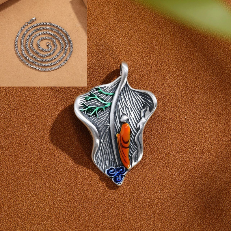 Emajlovaný Bodhi listový prívesok pre ženy, vintage etnický štýl, dlhý vlnený reťazec
