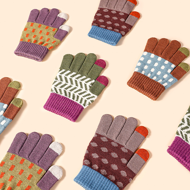 Dječje rukavice s pet prstiju, slatke za djecu, jesensko-zimske, tople, unisex, za uzrast 3–10 godina, japanskog stila jacquard