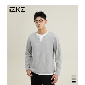 Ανδρικό φούτερ με υφή fleece και εφέ δύο μερών, φθινοπωρινό–χειμερινό 2024, άνετη χαλαρή γραμμή