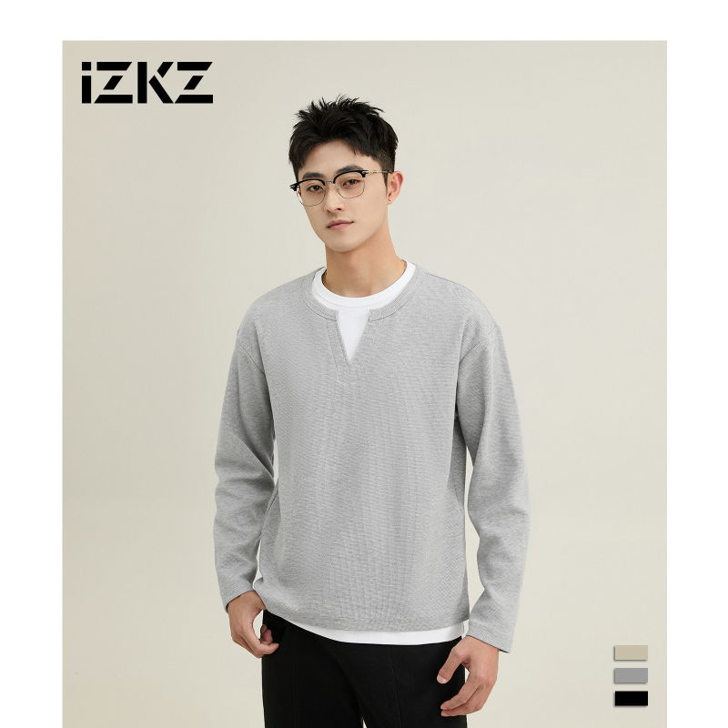 Ανδρικό φούτερ με υφή fleece και εφέ δύο μερών, φθινοπωρινό–χειμερινό 2024, άνετη χαλαρή γραμμή