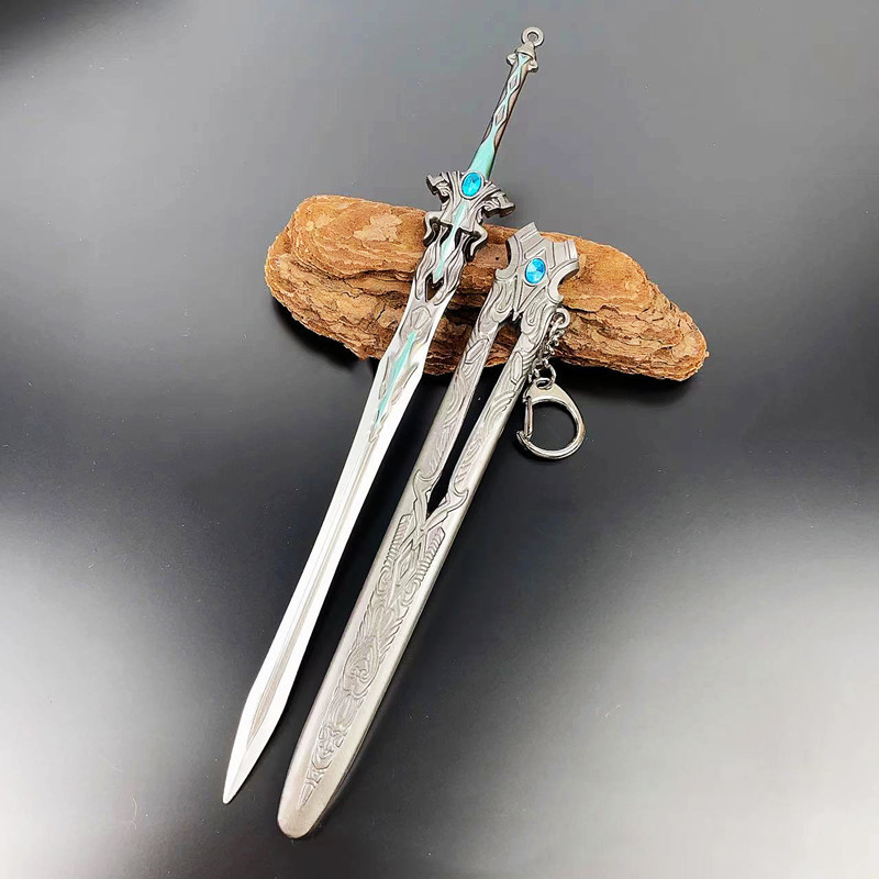 Tang San Seven-Kill Sword legura replika s plavo-srebrnim Overlord kopljem, metalna dekorativna figura