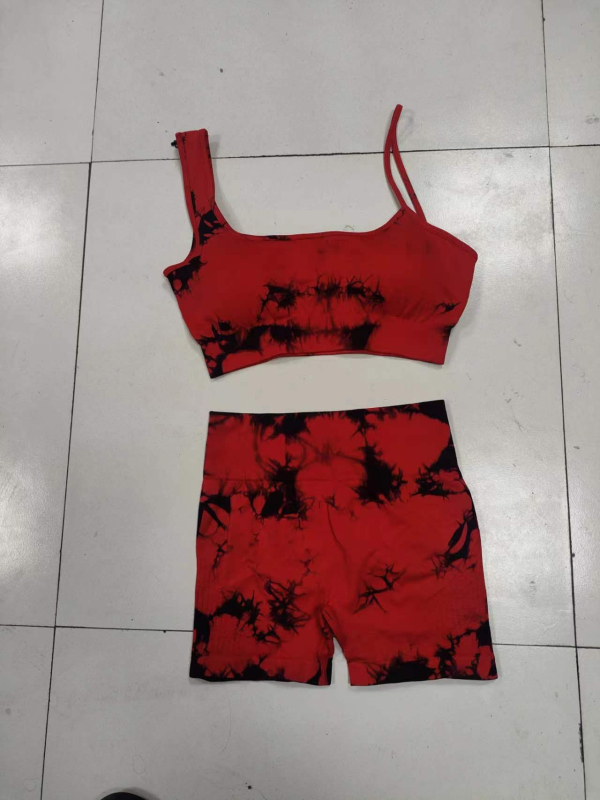 Tie-dye visokointenzivni sportski komplet s visokim strukom i podizanjem kukova, prirodan izgled kože za vitku figuru, set za jogu i fitness