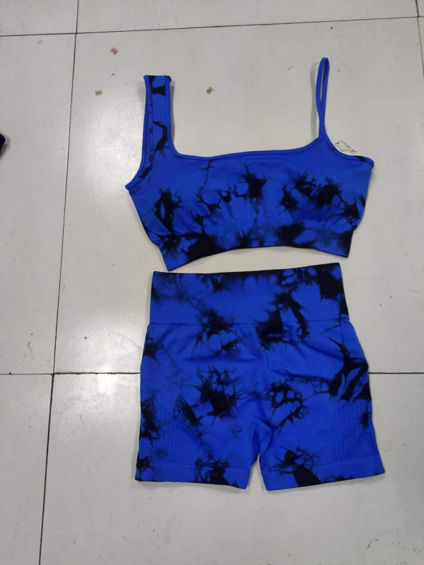 Tie-dye visokointenzivni sportski komplet s visokim strukom i podizanjem kukova, prirodan izgled kože za vitku figuru, set za jogu i fitness
