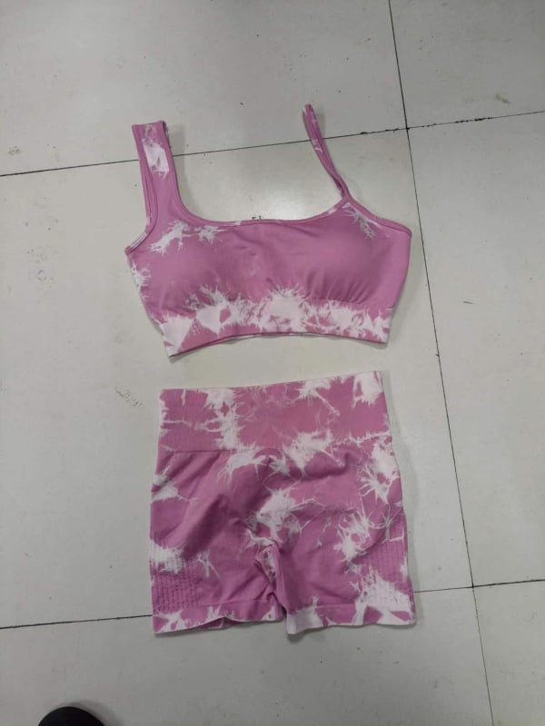 Tie-dye visokointenzivni sportski komplet s visokim strukom i podizanjem kukova, prirodan izgled kože za vitku figuru, set za jogu i fitness