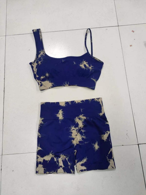 Tie-dye visokointenzivni sportski komplet s visokim strukom i podizanjem kukova, prirodan izgled kože za vitku figuru, set za jogu i fitness