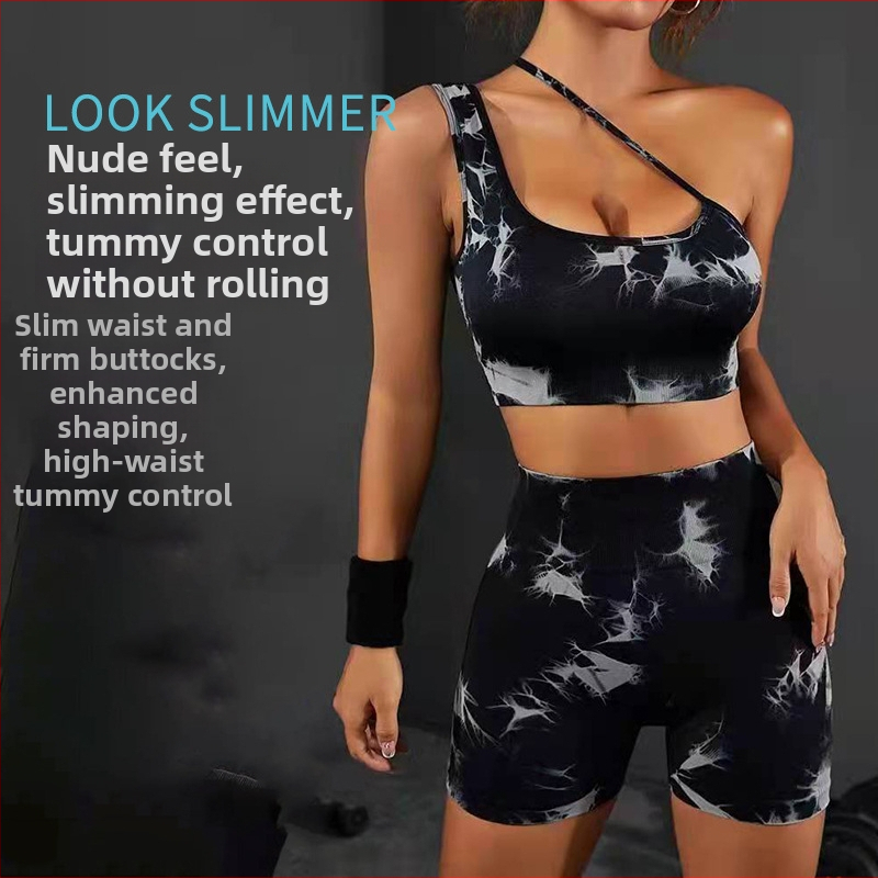 Tie-dye set s vysokou intenzitou, s vysokým pásom na pozdvihnutie bokov, telový vzhľad pre zoštíhlenie, set na jogu a fitness