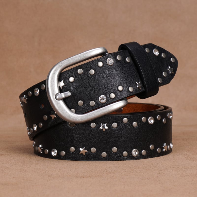 Ženski široki kaiš s zakovnicama i kristalima, PU koža, punk stil, za traperice