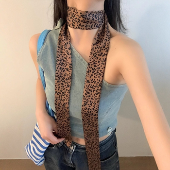 Ženski dugi šal s leopard uzorkom u američkom retro stilu, 2025 novi model, elegantan i svestran, tanak uzak šal za vrat