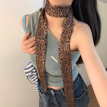 Ženski dugi šal s leopard uzorkom u američkom retro stilu, 2025 novi model, elegantan i svestran, tanak uzak šal za vrat