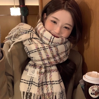 Női kockás sál téli meleg, koreai stílus, kétoldalas, japán retro dizájn