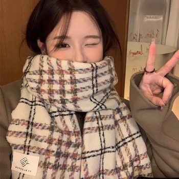 Női kockás sál téli meleg, koreai stílus, kétoldalas, japán retro dizájn
