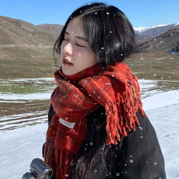 Női kockás sál téli meleg, koreai stílus, kétoldalas, japán retro dizájn
