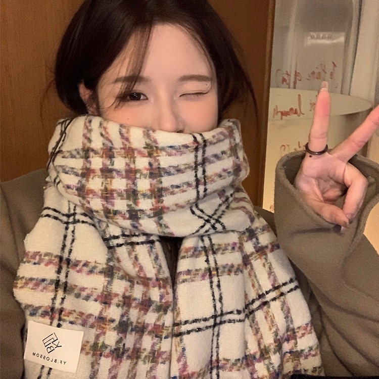 Női kockás sál téli meleg, koreai stílus, kétoldalas, japán retro dizájn