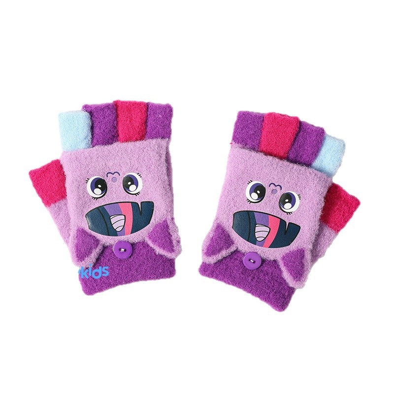 Dječje rukavice s polufingrom i preklopom, pletene, unisex, za djecu 5-12 godina, motiv Pony, dopaminska boja