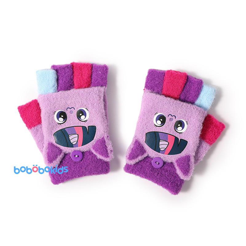 Dječje rukavice s polufingrom i preklopom, pletene, unisex, za djecu 5-12 godina, motiv Pony, dopaminska boja