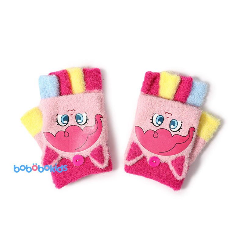 Dječje rukavice s polufingrom i preklopom, pletene, unisex, za djecu 5-12 godina, motiv Pony, dopaminska boja