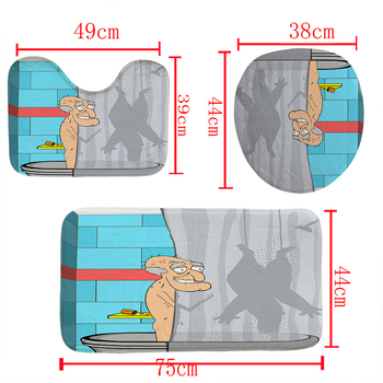 Set de baie din trei piese: perdea de duș din poliester impermeabilă cu imprimare 3D de tip desen animat, covoraș de baie și covoraș pentru toaletă