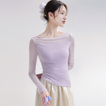 Slimming hosszú ujjú modern tánc top hálós anyagból, bélés viszkózzal, felnőtt nők számára