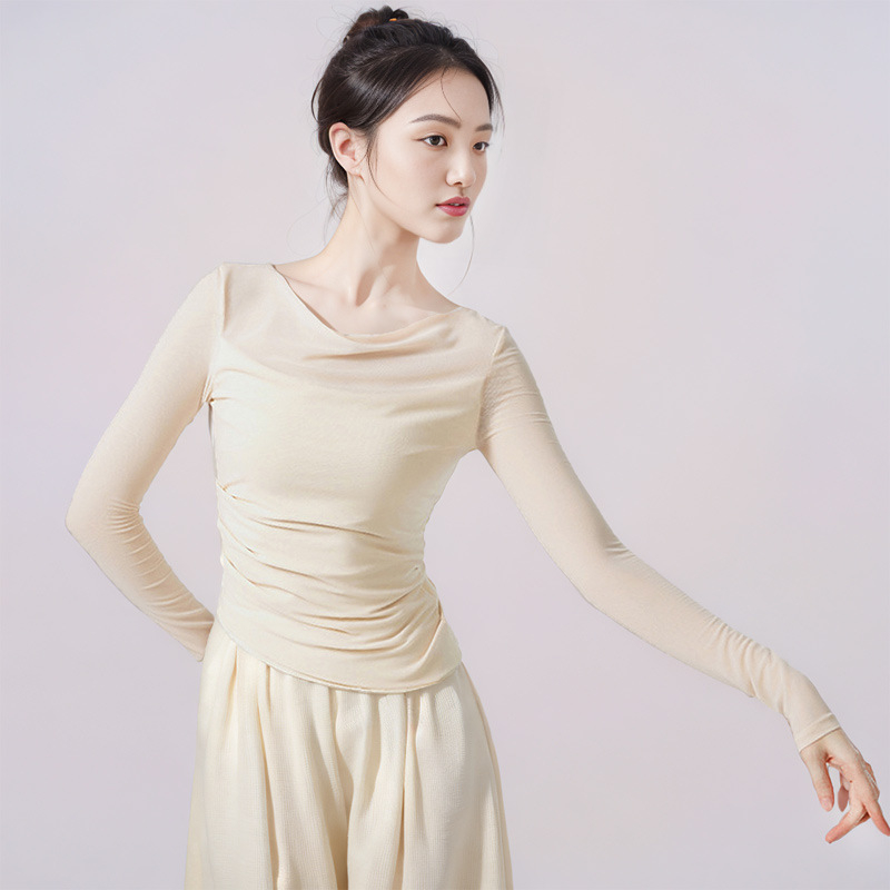 Slimming hosszú ujjú modern tánc top hálós anyagból, bélés viszkózzal, felnőtt nők számára