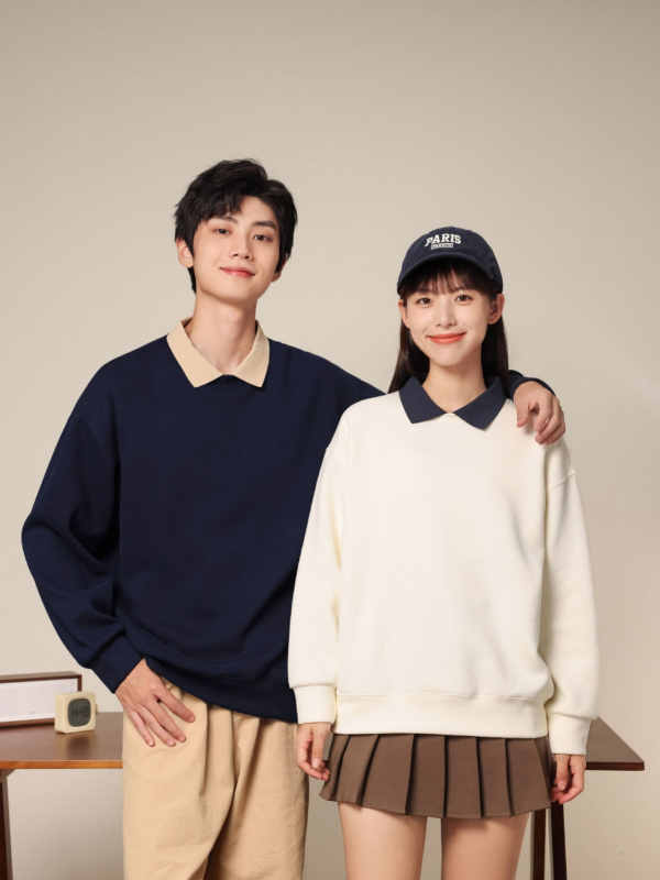 Férfi őszi galléros pulóver, vékony modell, hosszú ujjú, laza szabás, egyszínű, hímzett logó