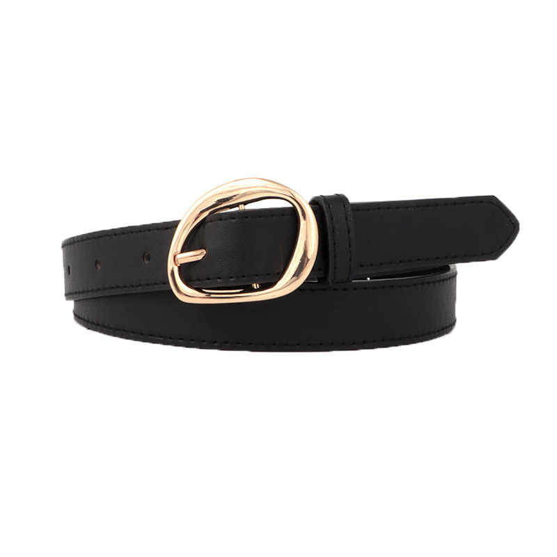 Ženski kaiš u korejskom stilu s pin kopčom, crna PU koža, zlatna kopča, retro stil
