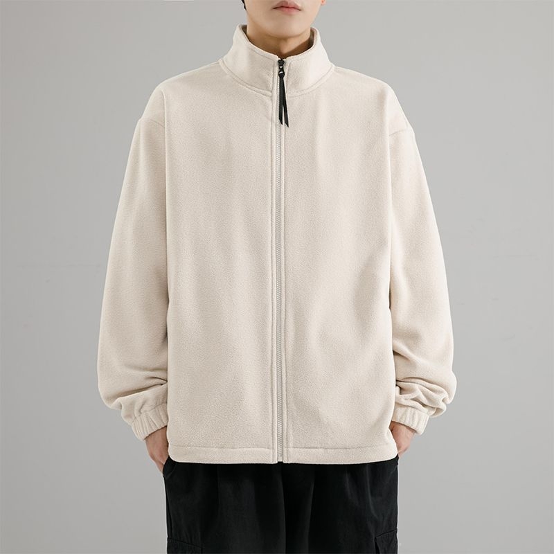 Férfi polár fleece felső magas gallérral, zipzárral, lazább szabás, kétoldalas fleece