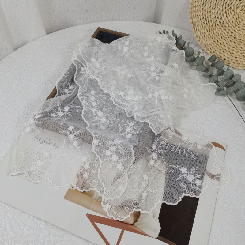 Elegantni šal s čipkom za žene, tanak ljetni šal za zaštitu od sunca, svestrani jednobojni poliester šal i traka za kosu