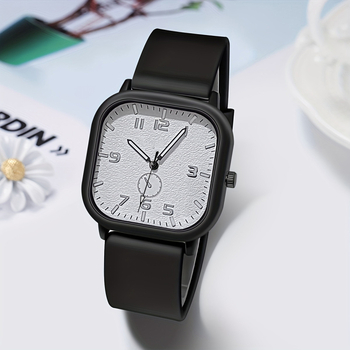 Unisex sat s velikim kvadratnim kućištem, silikonskim remenom, digitalnim brojčanikom, kvarcni pogon, studentski stil, minimalistička elegancija.