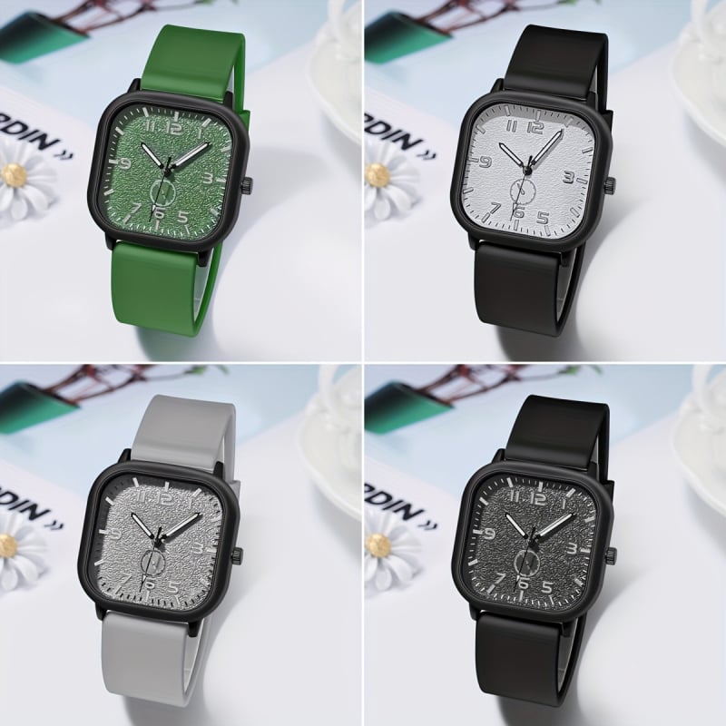 Unisex sat s velikim kvadratnim kućištem, silikonskim remenom, digitalnim brojčanikom, kvarcni pogon, studentski stil, minimalistička elegancija.