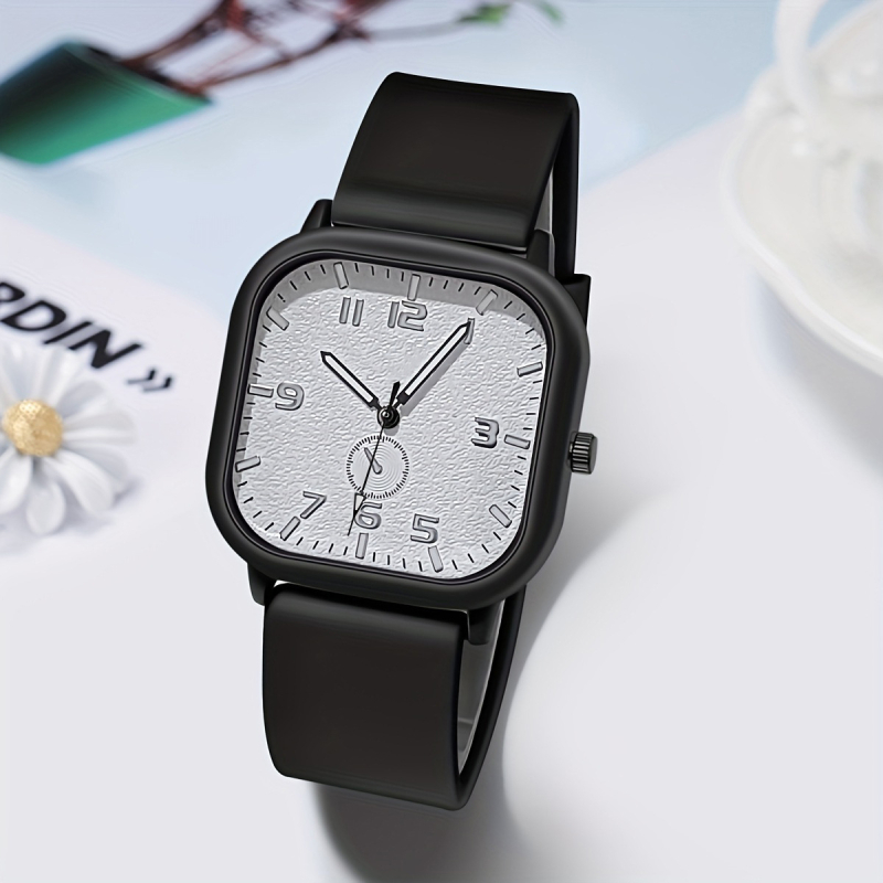 Unisex sat s velikim kvadratnim kućištem, silikonskim remenom, digitalnim brojčanikom, kvarcni pogon, studentski stil, minimalistička elegancija.