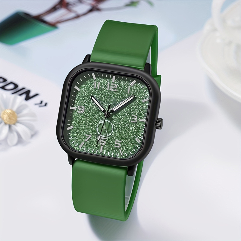 Unisex sat s velikim kvadratnim kućištem, silikonskim remenom, digitalnim brojčanikom, kvarcni pogon, studentski stil, minimalistička elegancija.