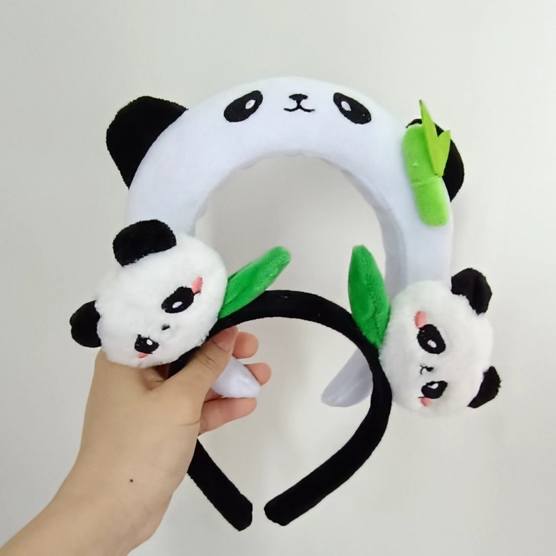 Pliš Panda čelenka za kosu, slatka crtani lik životinje s cvjetnim detaljem