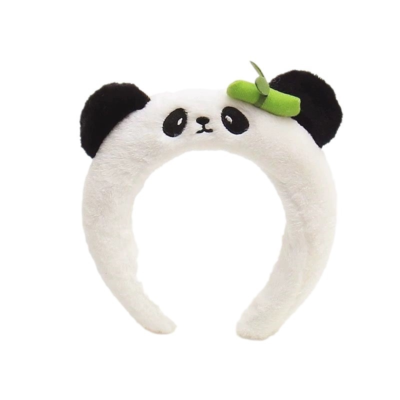 Pliš Panda čelenka za kosu, slatka crtani lik životinje s cvjetnim detaljem