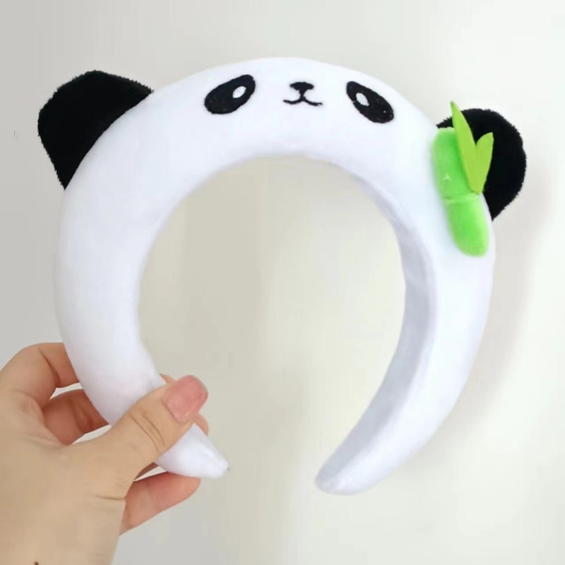 Pliš Panda čelenka za kosu, slatka crtani lik životinje s cvjetnim detaljem
