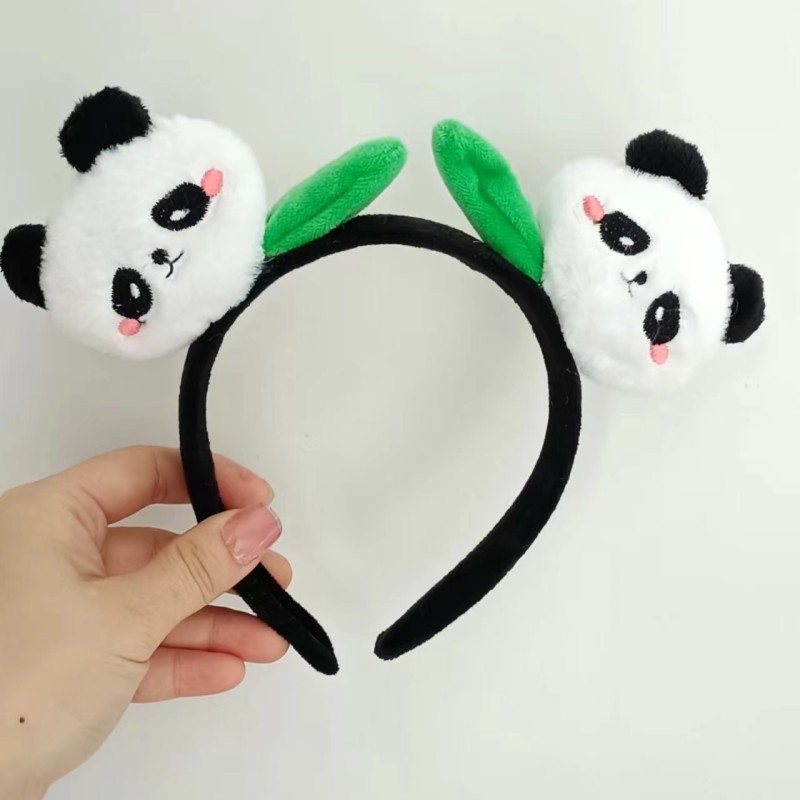Pliš Panda čelenka za kosu, slatka crtani lik životinje s cvjetnim detaljem
