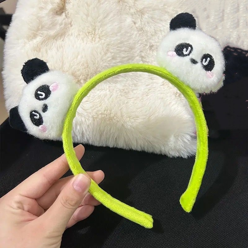 Pliš Panda čelenka za kosu, slatka crtani lik životinje s cvjetnim detaljem