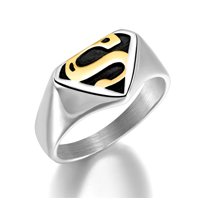Muški prsten sa slovom S od nehrđajućeg čelika, Superman motiv, retro dizajn oka diabla, titan čelik