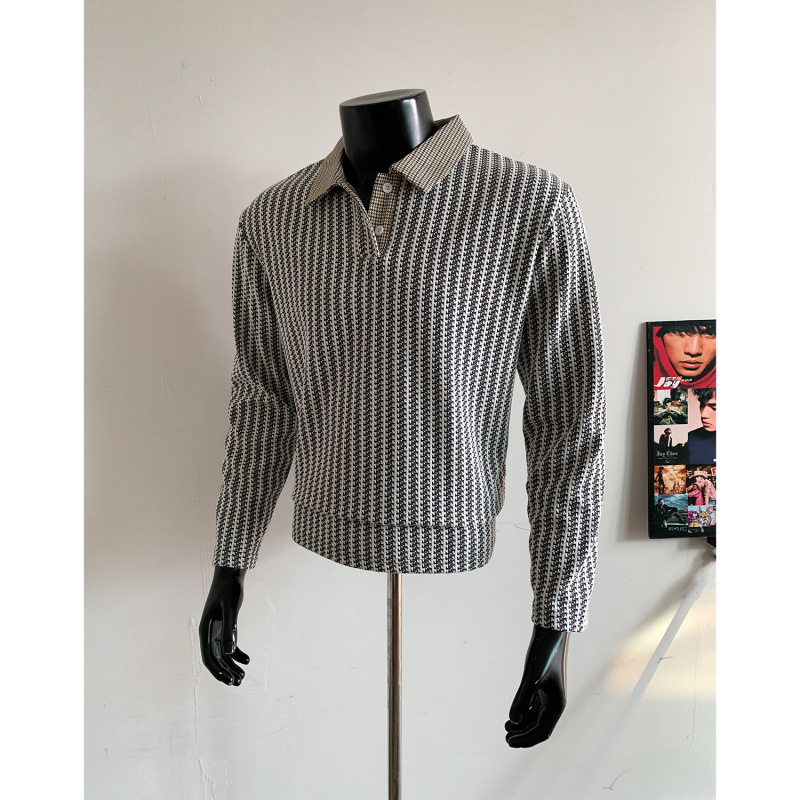 Unisex hoodie dugih rukava T-shirt s reverom u kariranom uzorku houndstooth, uska kroj, fleece podstava, jesen 2025