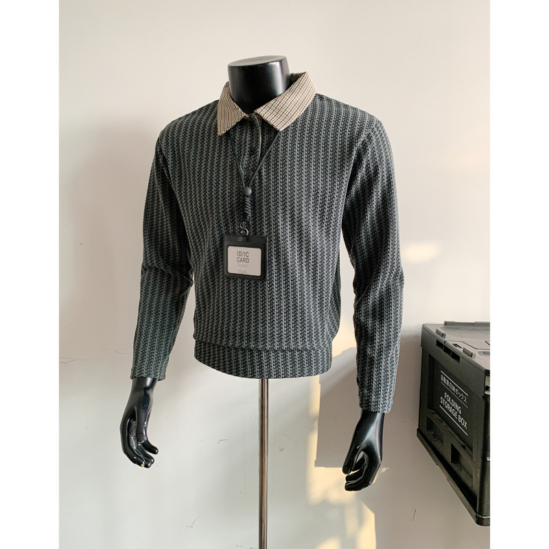Unisex hoodie dugih rukava T-shirt s reverom u kariranom uzorku houndstooth, uska kroj, fleece podstava, jesen 2025