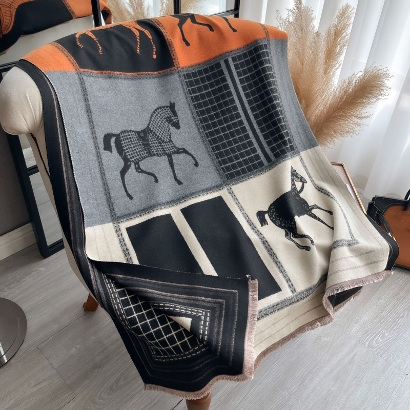 Șal unisex de iarnă din casmir artificial, cu două moduri de purtare, tricot plasă și accente în culori contrastante
