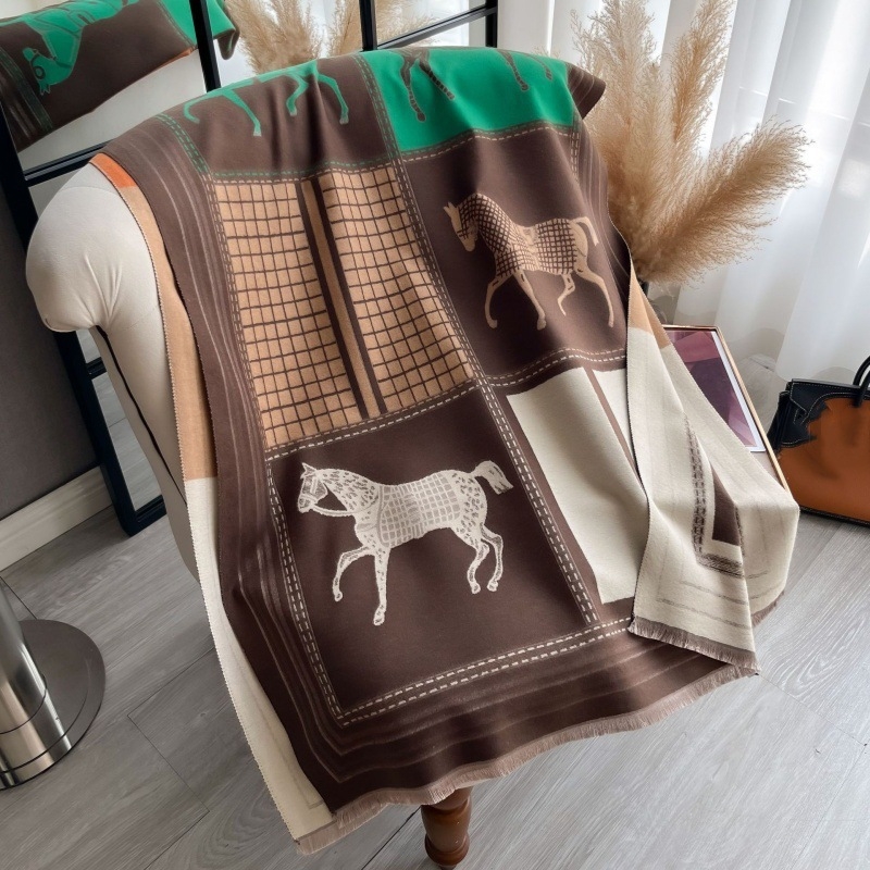 Șal unisex de iarnă din casmir artificial, cu două moduri de purtare, tricot plasă și accente în culori contrastante