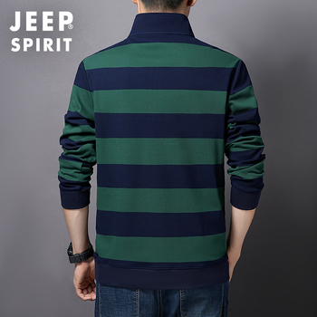 Jeepspirit 2025 muška majica s poluzipom od 100% pamuka, jesenski prugasti model s dugim rukavima i stojećim ovratnikom, svakodnevni osnovni komad 2039