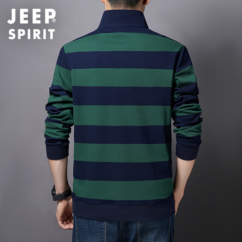 Jeepspirit 2025 muška majica s poluzipom od 100% pamuka, jesenski prugasti model s dugim rukavima i stojećim ovratnikom, svakodnevni osnovni komad 2039