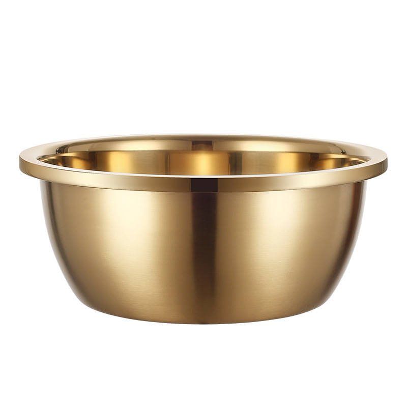 Zlatna posuda od nehrđajućeg čelika 304 za kuhinju, za tučenje jaja, mijesenje tijesta i pranje povrća, s debelim širokim rubom.